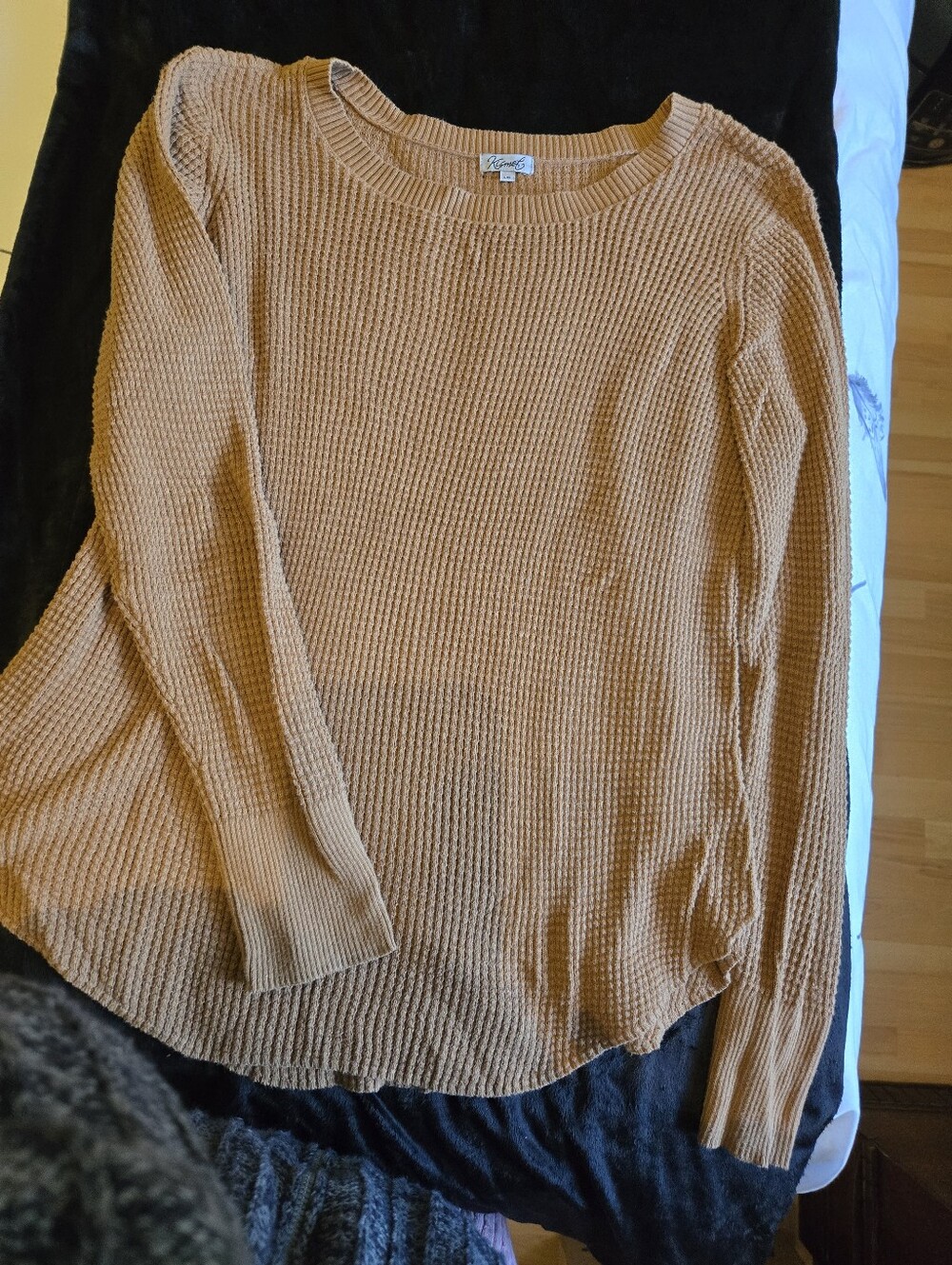 Kismet Waffle Knit Crewneck Sweater - Camel/Tan